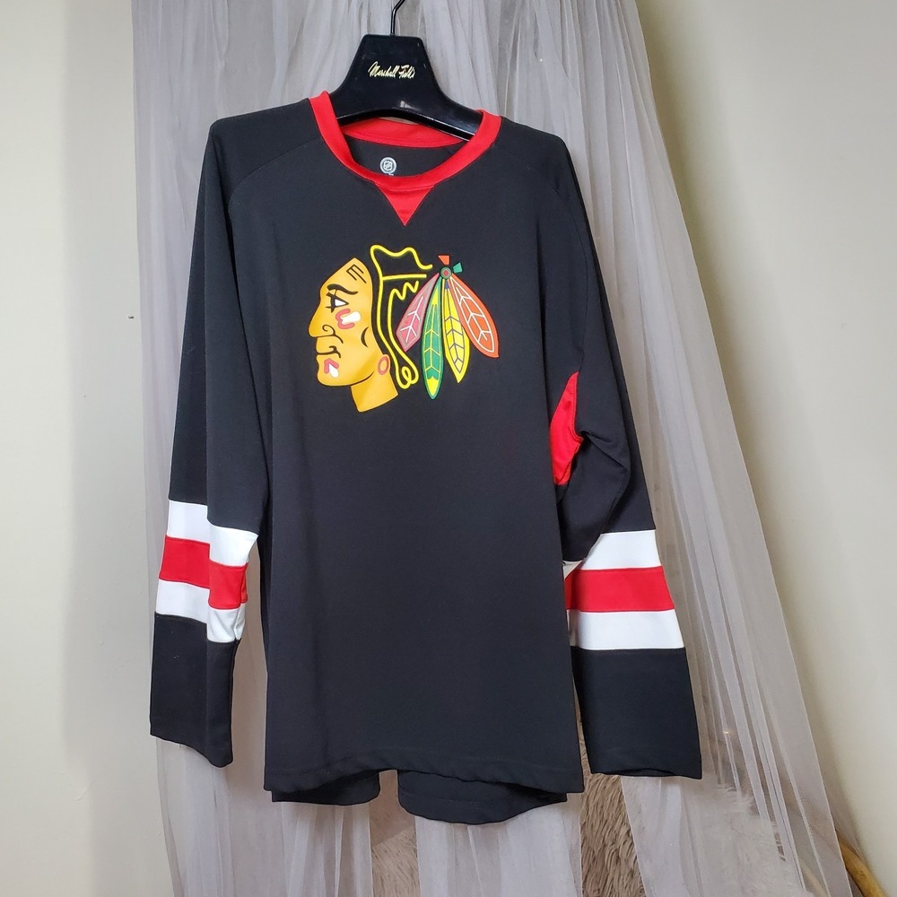 NHL Chicago Blackhawks Hockey Long Sleeve Shirt Jersey XL Black Sports Casual
